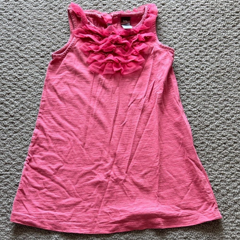 Tea Collection Coral Pink Ruffle Neck Sleeveless Dress